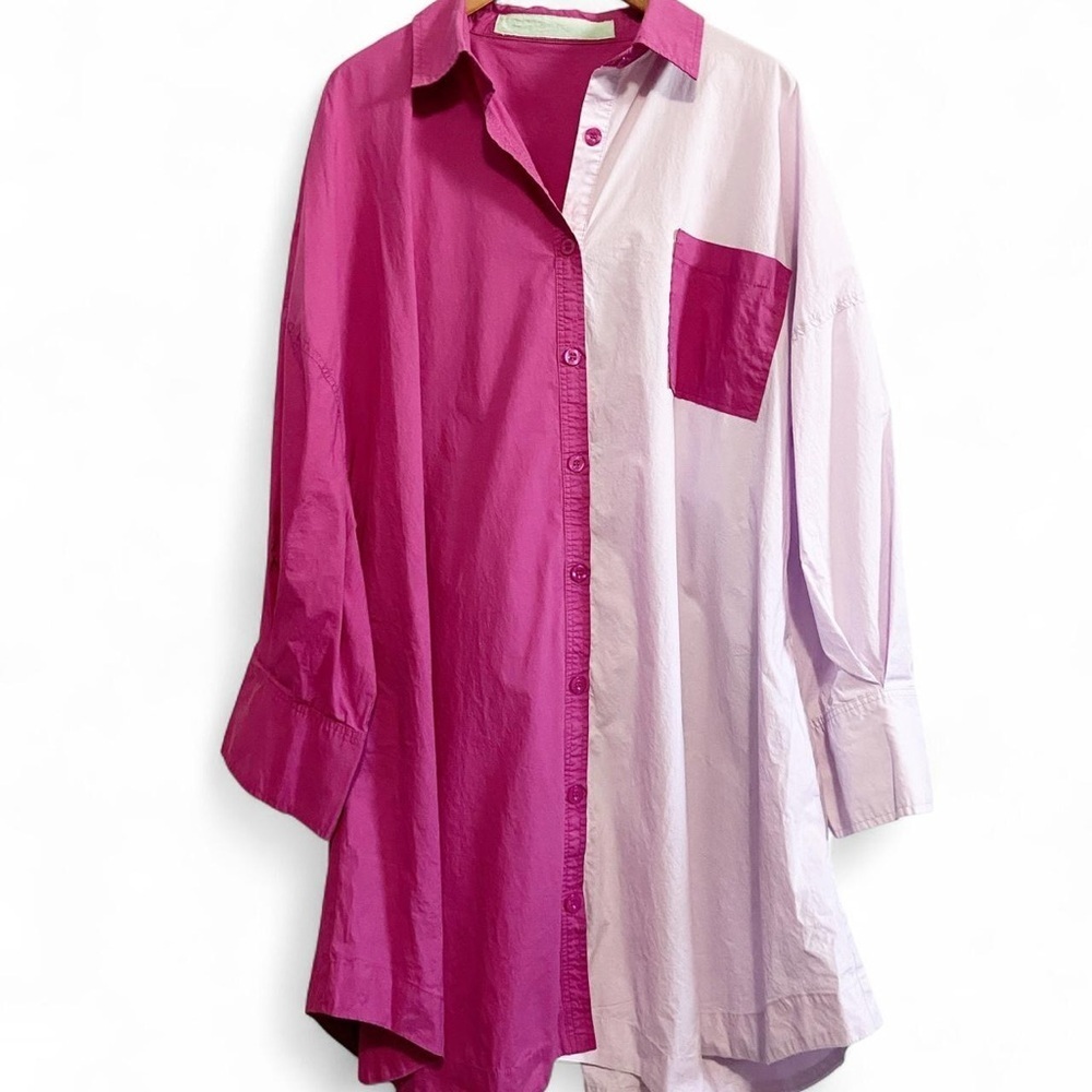 Bohemian Traders Pink Color Block Shirt Dress